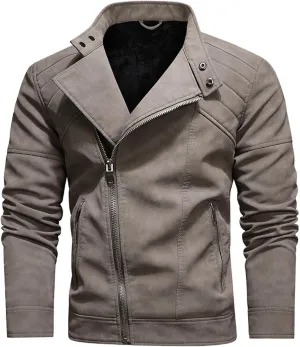 Men‘s PU Leather Jacket Motorcycle Racer Jackets Zip-Up Biker Coat for Men with Multiple Pocket Biker Vintage Outwear