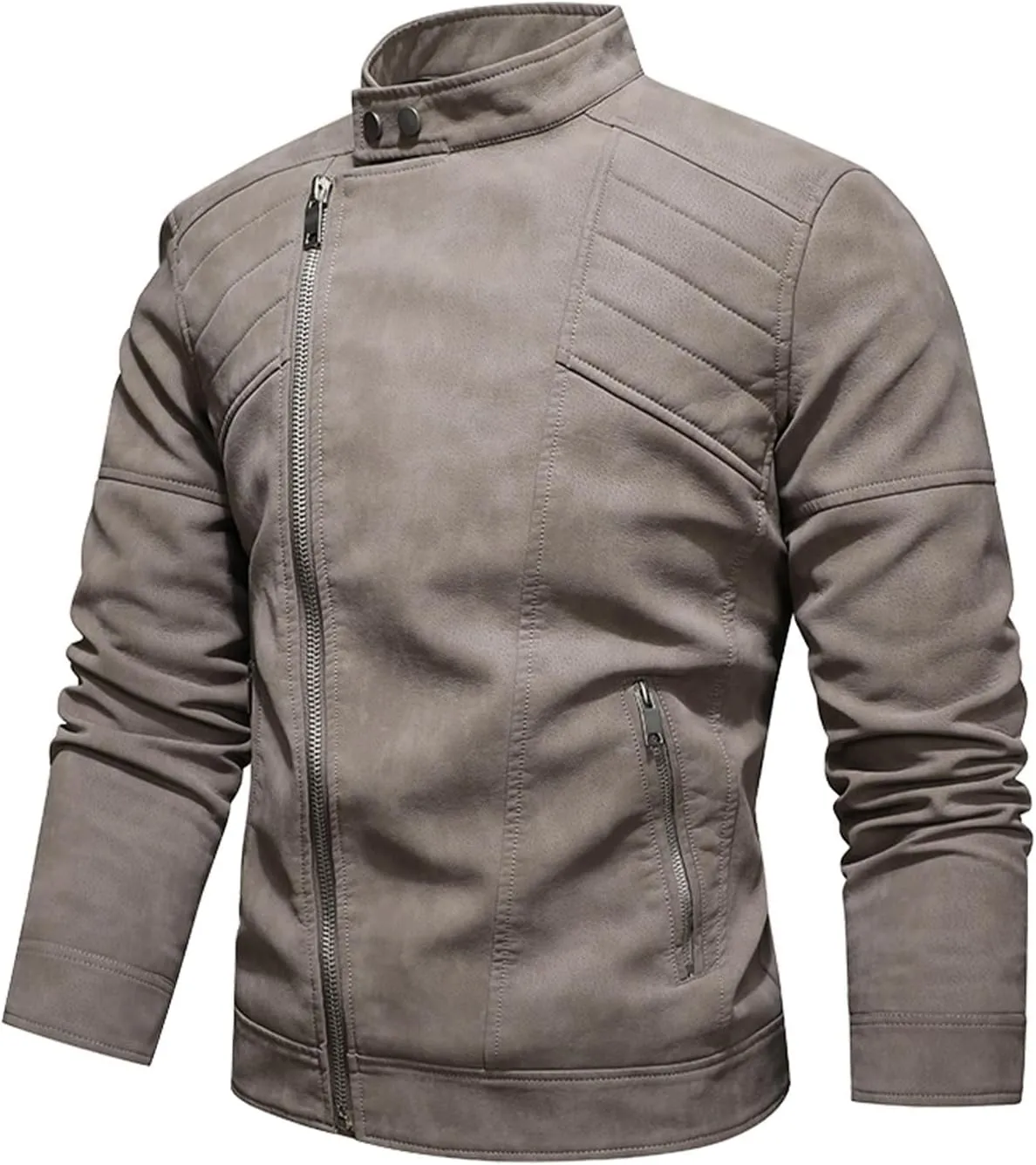 Men‘s PU Leather Jacket Motorcycle Racer Jackets Zip-Up Biker Coat for Men with Multiple Pocket Biker Vintage Outwear