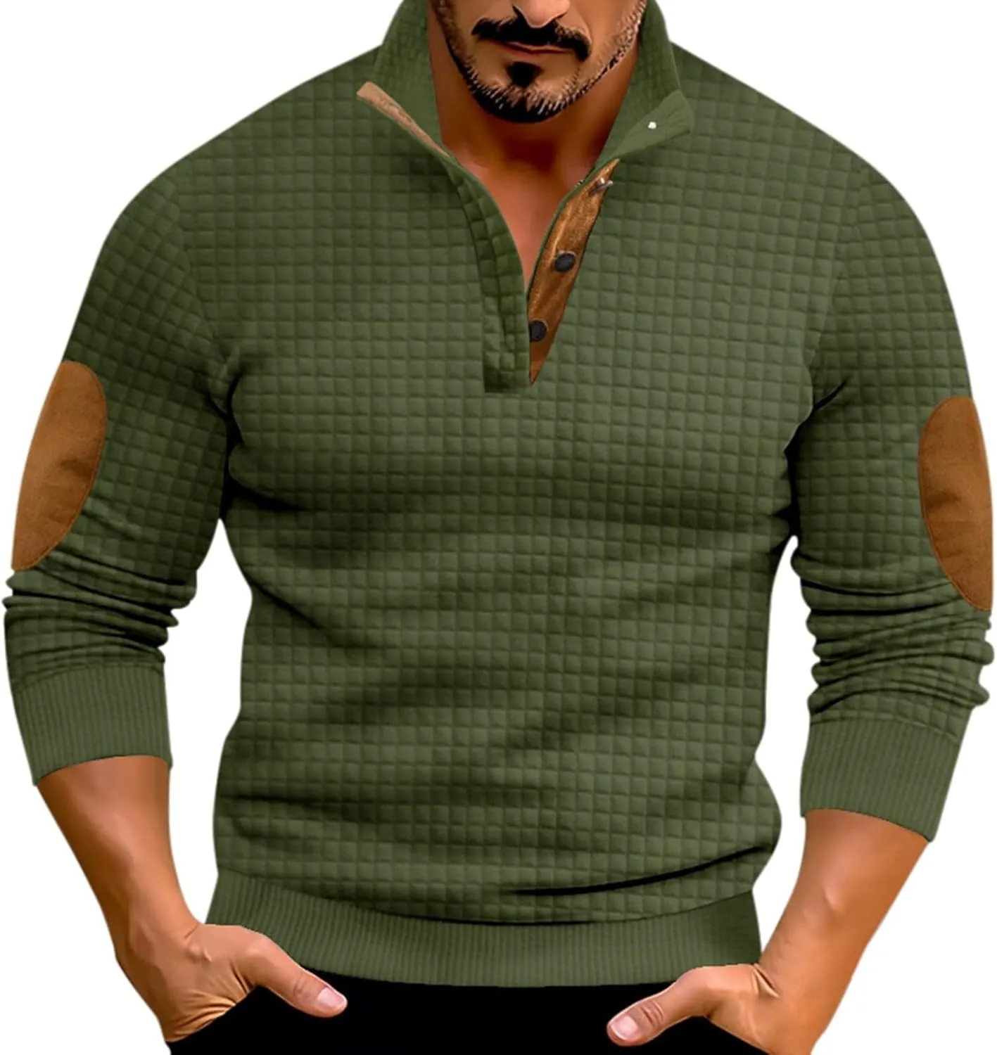 Men's Quarter Button Pullover Long Sleeve Casual Polo Sweatshirt Slim Fit V Neck Sweatshirt Sweaters Basic Tees Tops