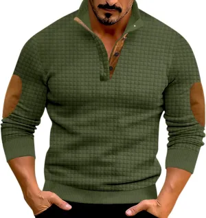 Men's Quarter Button Pullover Long Sleeve Casual Polo Sweatshirt Slim Fit V Neck Sweatshirt Sweaters Basic Tees Tops