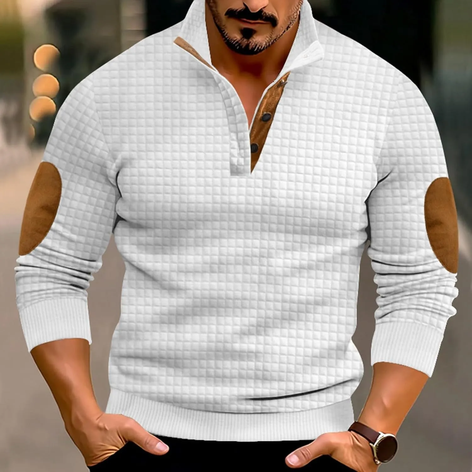 Men's Quarter Button Pullover Long Sleeve Casual Polo Sweatshirt Slim Fit V Neck Sweatshirt Sweaters Basic Tees Tops