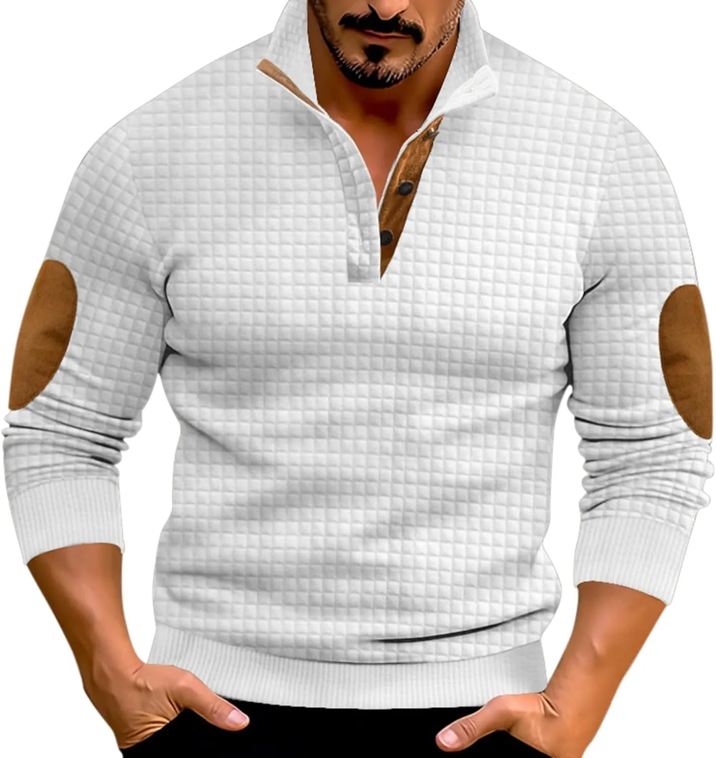 Men's Quarter Button Pullover Long Sleeve Casual Polo Sweatshirt Slim Fit V Neck Sweatshirt Sweaters Basic Tees Tops