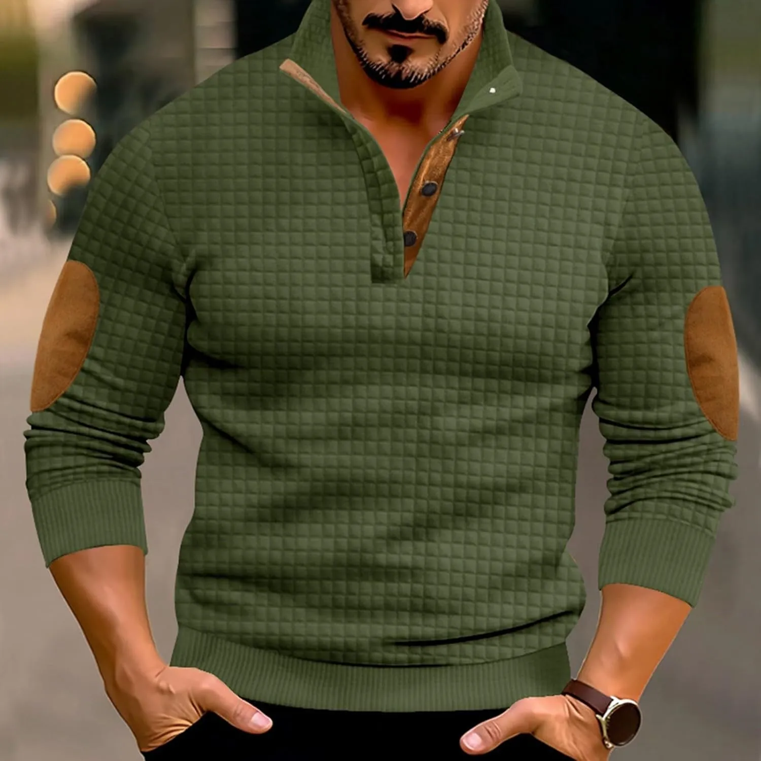 Men's Quarter Button Pullover Long Sleeve Casual Polo Sweatshirt Slim Fit V Neck Sweatshirt Sweaters Basic Tees Tops