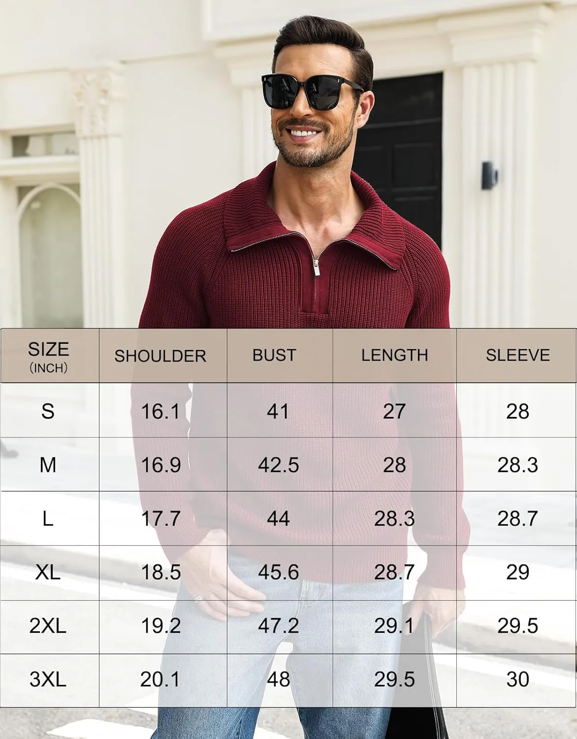 Men's Quarter-Zip Pullover Sweater Slim Fit Lightweight Sweaters Cable Knit Casual Polo Sweater Long Sleeve Sweaters