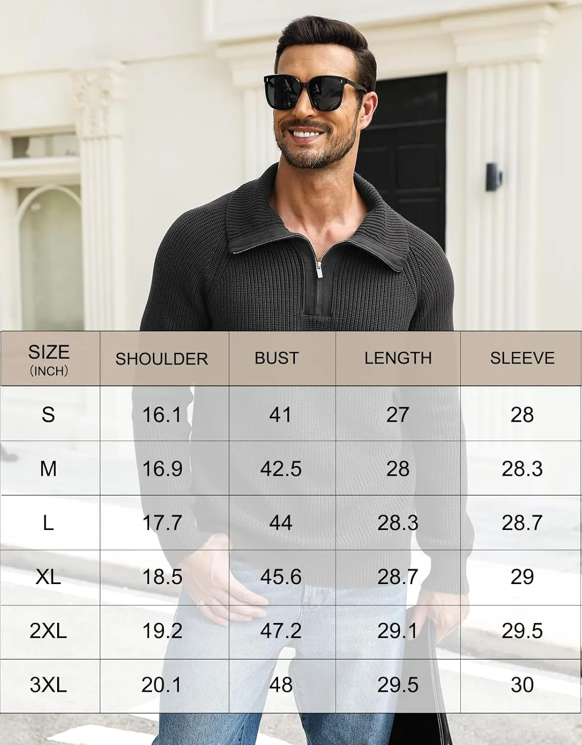 Men's Quarter-Zip Pullover Sweater Slim Fit Lightweight Sweaters Cable Knit Casual Polo Sweater Long Sleeve Sweaters