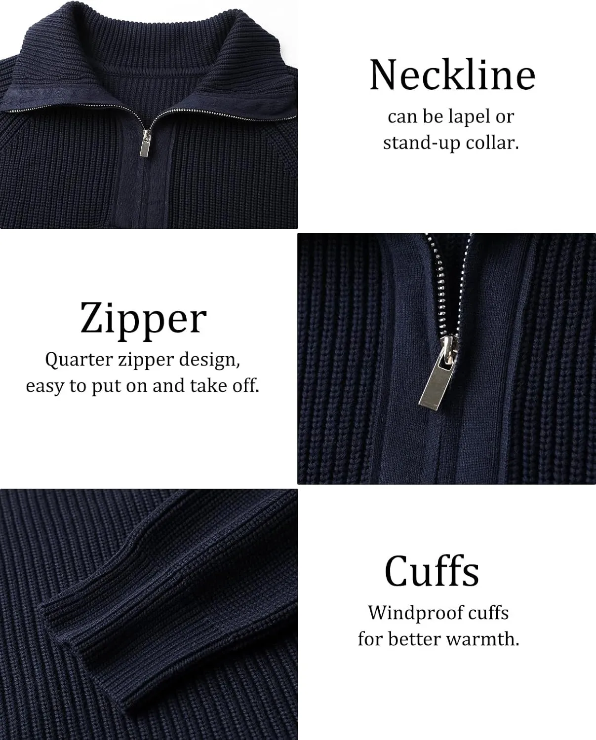 Men's Quarter-Zip Pullover Sweater Slim Fit Lightweight Sweaters Cable Knit Casual Polo Sweater Long Sleeve Sweaters