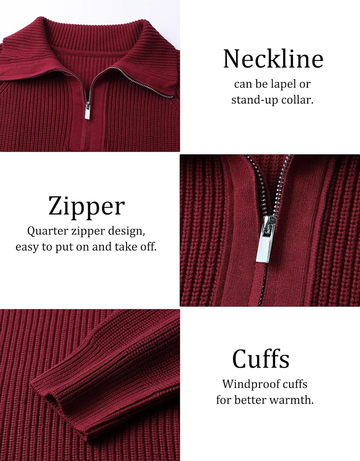 Men's Quarter-Zip Pullover Sweater Slim Fit Lightweight Sweaters Cable Knit Casual Polo Sweater Long Sleeve Sweaters