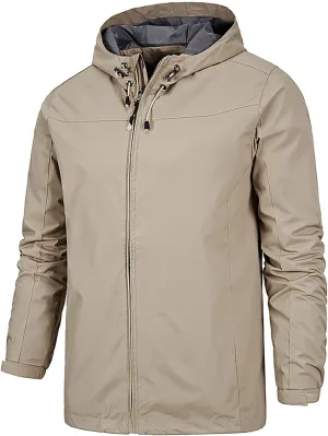 Mens Rain Jacket Zip Jacket With Hood Lightweight Windbreaker Waterproof Raincoat Outdoor Sportswear,M-5XL