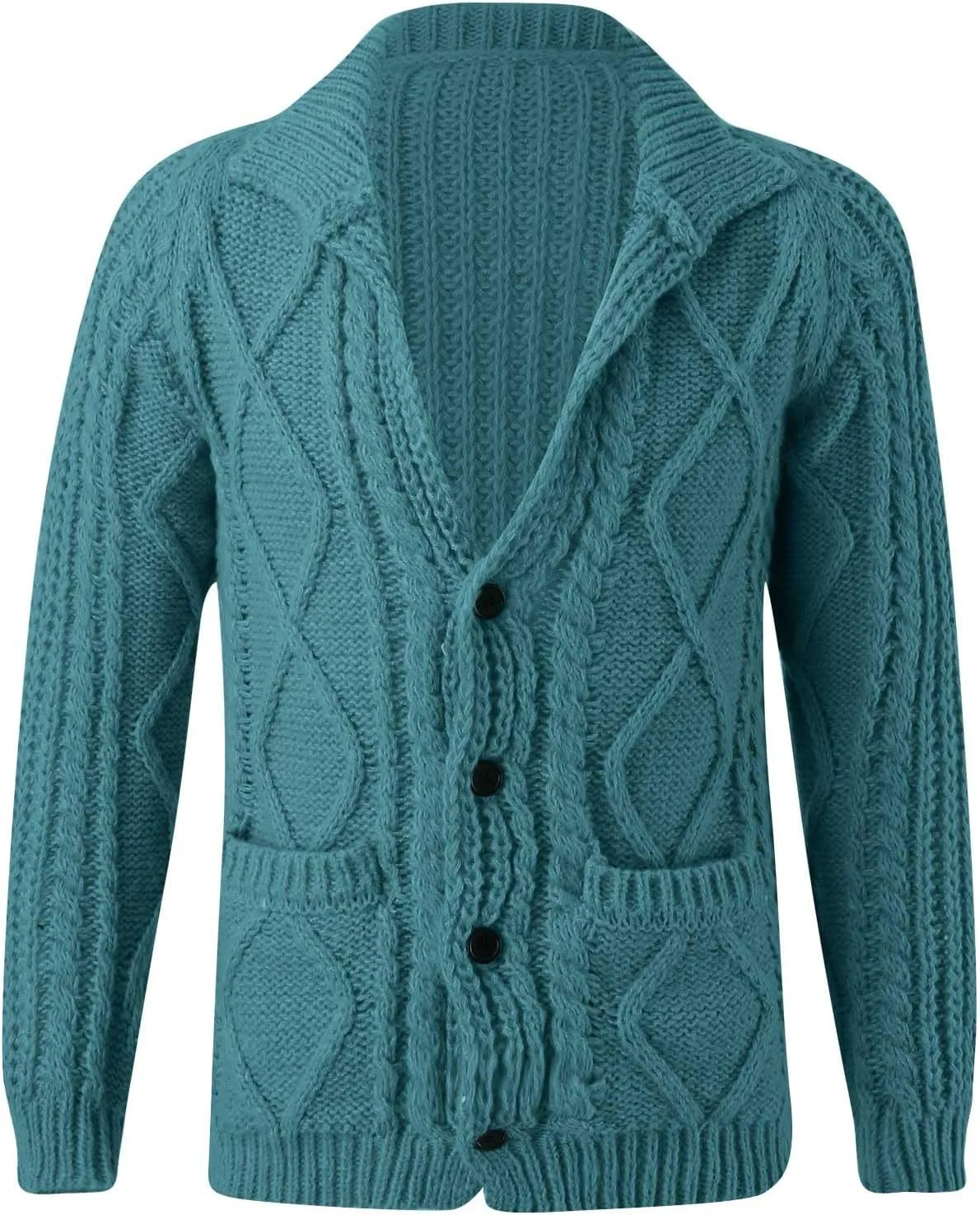 Mens Shawl Collar Cardigan Sweater Cable Knitted Button Down Solid Color Sweaters Chunky Fall Winter Outwear