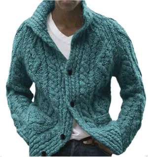 Mens Shawl Collar Cardigan Sweater Cable Knitted Button Down Solid Color Sweaters Chunky Fall Winter Outwear