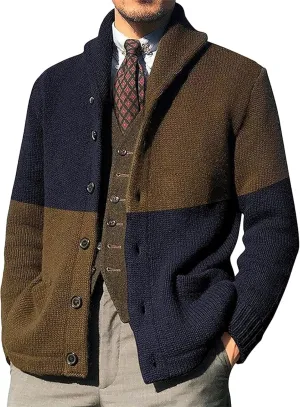 Men's Shawl Collar Cardigan Sweaters Button Down Knitted Ribbed Cardigans Casual Long Sleeve Knit Jackets Outerwear