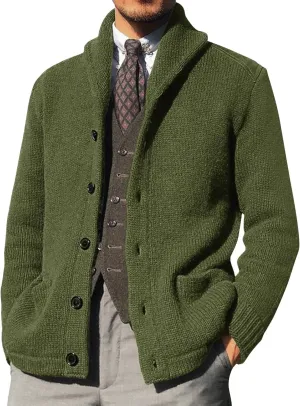 Men's Shawl Collar Cardigan Sweaters Button Down Knitted Ribbed Cardigans Casual Long Sleeve Knit Jackets Outerwear