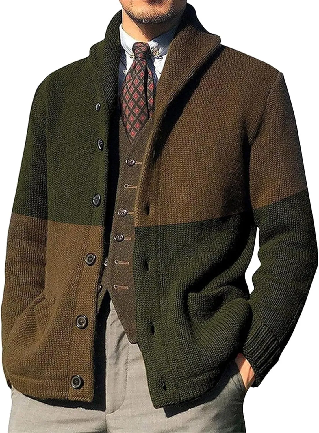 Men's Shawl Collar Cardigan Sweaters Button Down Knitted Ribbed Cardigans Casual Long Sleeve Knit Jackets Outerwear