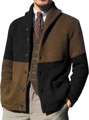 Men's Shawl Collar Cardigan Sweaters Button Down Knitted Ribbed Cardigans Casual Long Sleeve Knit Jackets Outerwear