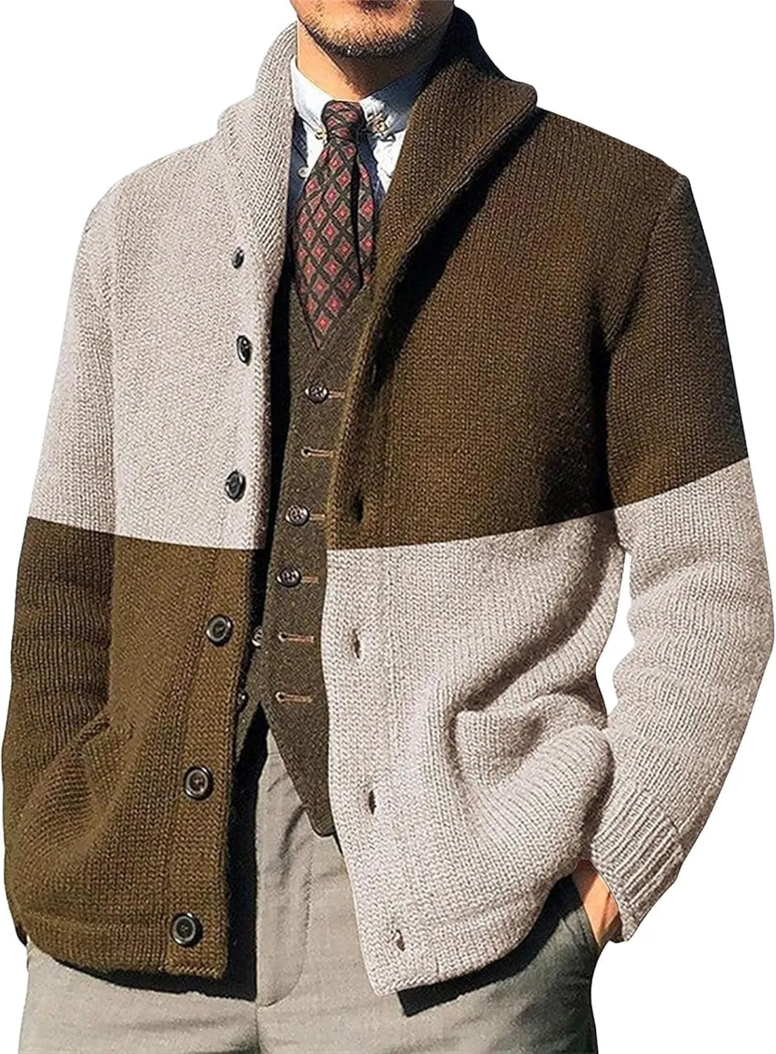 Men's Shawl Collar Cardigan Sweaters Button Down Knitted Ribbed Cardigans Casual Long Sleeve Knit Jackets Outerwear