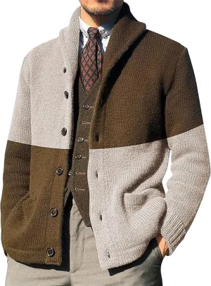 Men's Shawl Collar Cardigan Sweaters Button Down Knitted Ribbed Cardigans Casual Long Sleeve Knit Jackets Outerwear