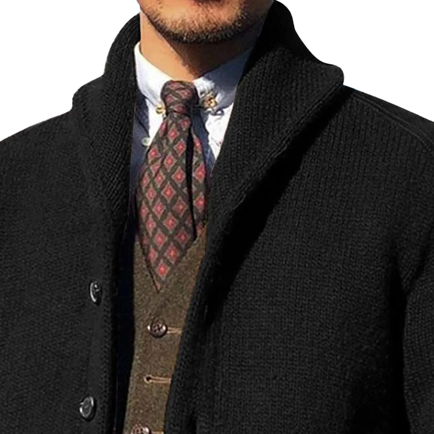 Men's Shawl Collar Cardigan Sweaters Button Down Knitted Ribbed Cardigans Casual Long Sleeve Knit Jackets Outerwear