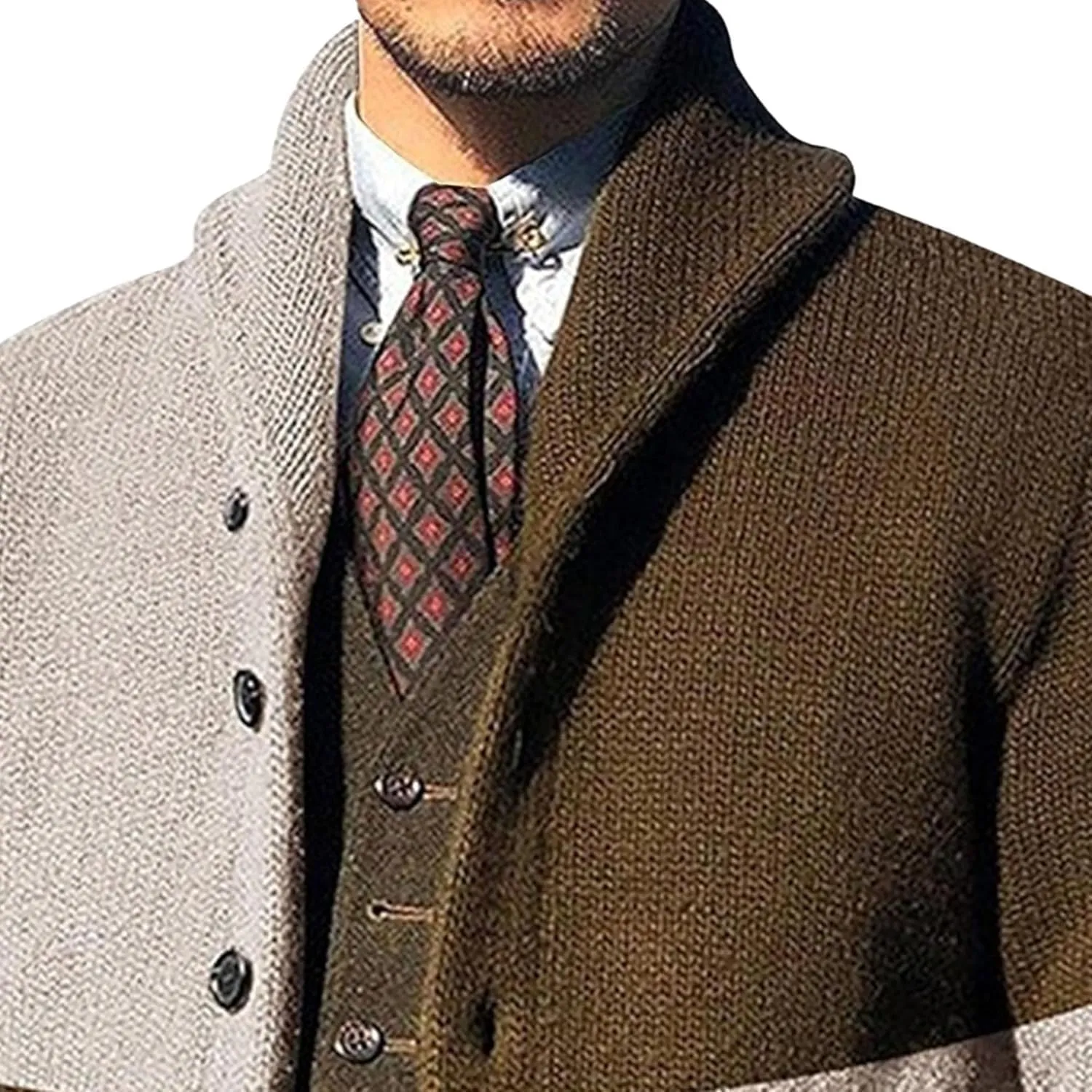 Men's Shawl Collar Cardigan Sweaters Button Down Knitted Ribbed Cardigans Casual Long Sleeve Knit Jackets Outerwear
