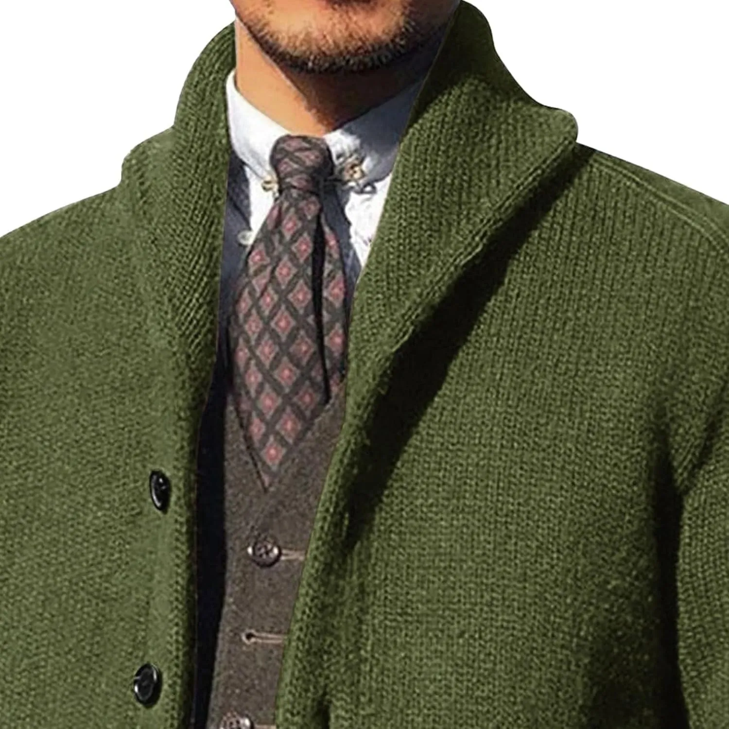 Men's Shawl Collar Cardigan Sweaters Button Down Knitted Ribbed Cardigans Casual Long Sleeve Knit Jackets Outerwear