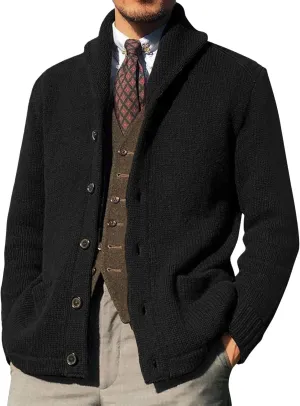 Men's Shawl Collar Cardigan Sweaters Button Down Knitted Ribbed Cardigans Casual Long Sleeve Knit Jackets Outerwear