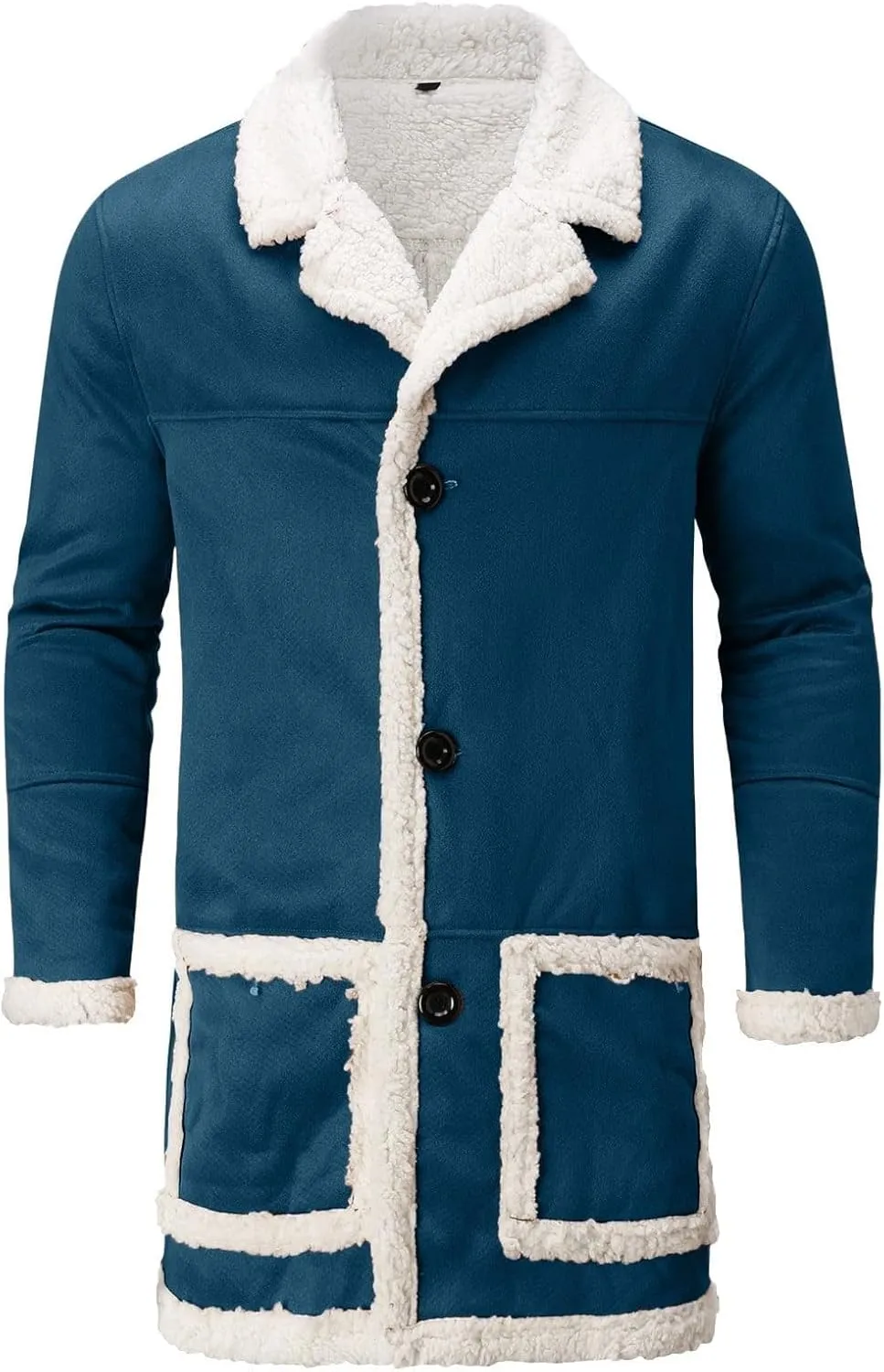Mens Sherpa Fleece Lined Jackets Winter Warm Fur Collar Long Trench Coats Thick Outwears Pockets for Big Tall Men