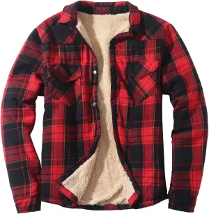 Mens Sherpa Fleece Lined Plaid Hooded Jackets Lapel Button Down Long Sleeve Coat Casual Outwear Thicken Warm Tops