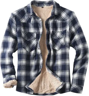 Mens Sherpa Fleece Lined Plaid Hooded Jackets Lapel Button Down Long Sleeve Coat Casual Outwear Thicken Warm Tops