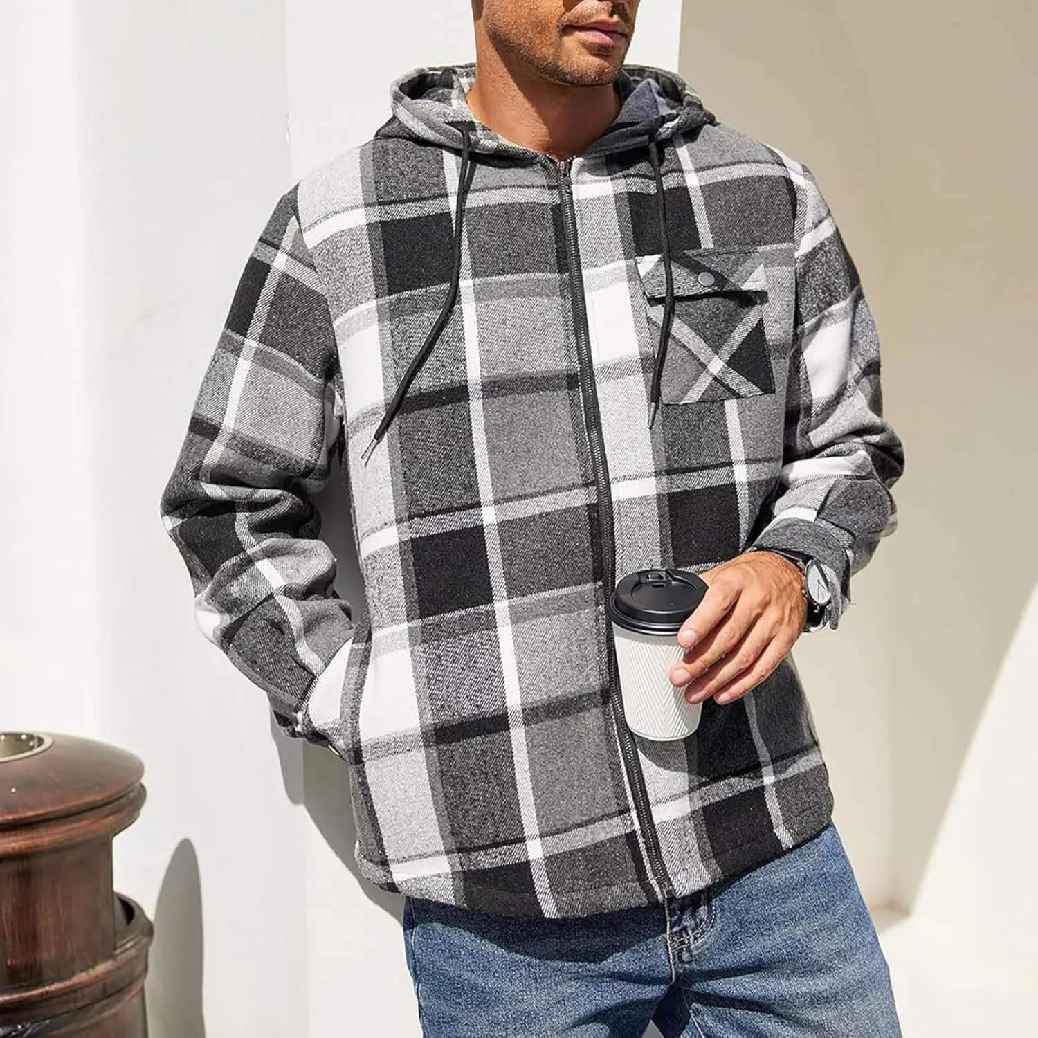 Mens Sherpa Hoodie Zip Up Fleece Thermal Hooded Heavyweight Warm Thick Hoodies