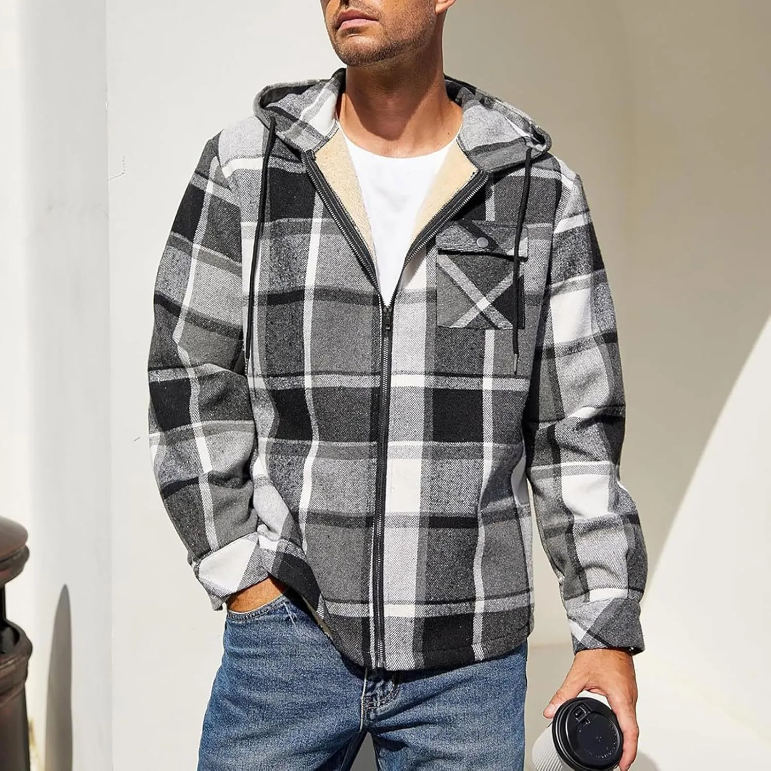 Mens Sherpa Hoodie Zip Up Fleece Thermal Hooded Heavyweight Warm Thick Hoodies