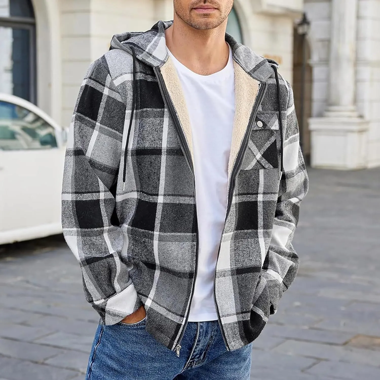 Mens Sherpa Hoodie Zip Up Fleece Thermal Hooded Heavyweight Warm Thick Hoodies