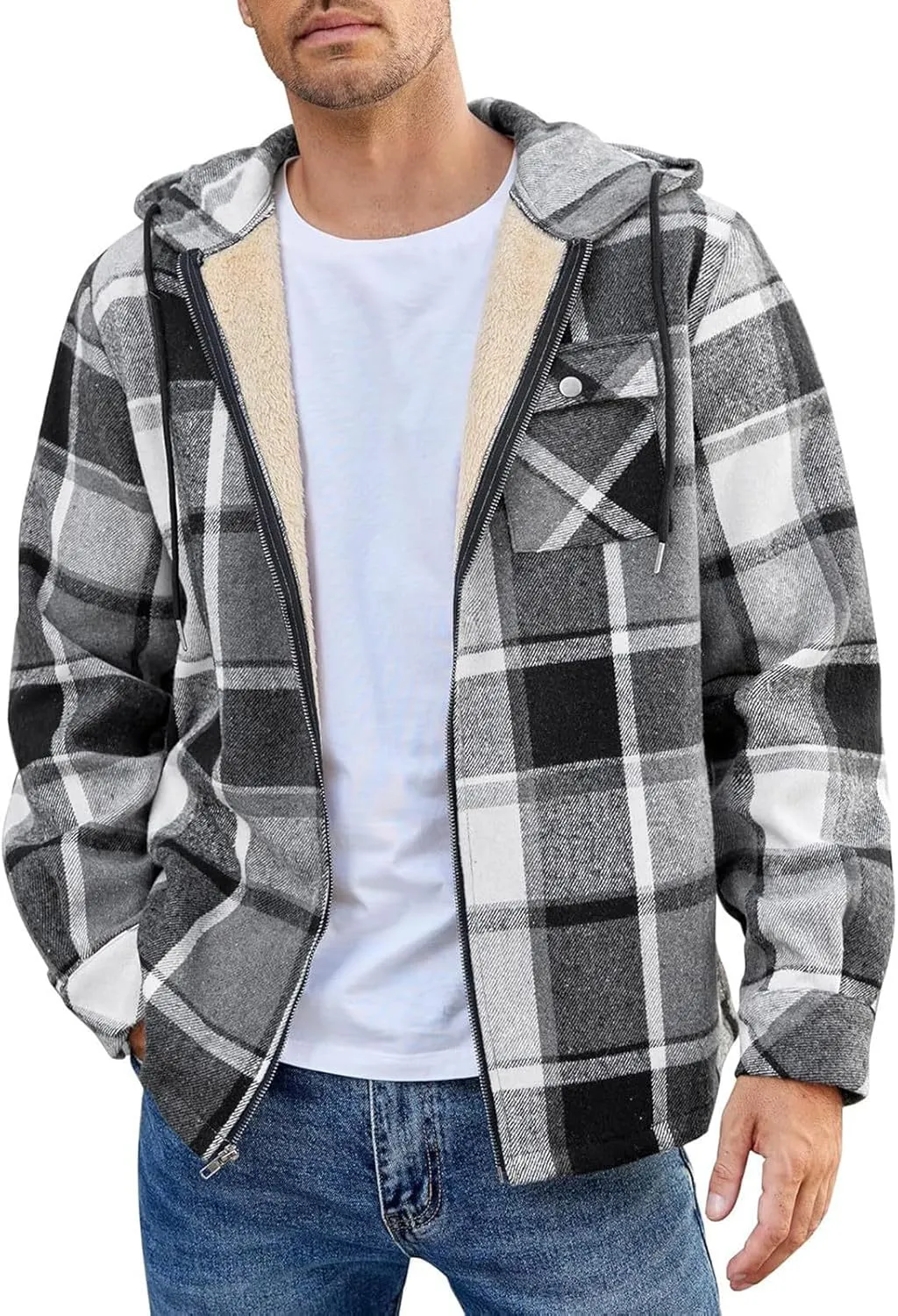 Mens Sherpa Hoodie Zip Up Fleece Thermal Hooded Heavyweight Warm Thick Hoodies