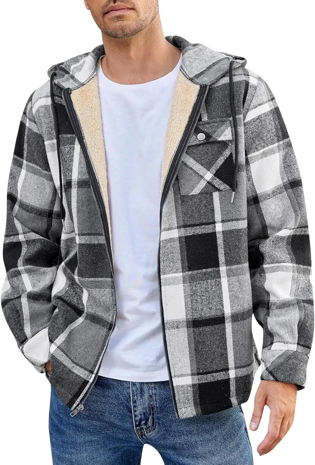 Mens Sherpa Hoodie Zip Up Fleece Winter Hooded Thick Thermal Heavyweight Sweatshirt