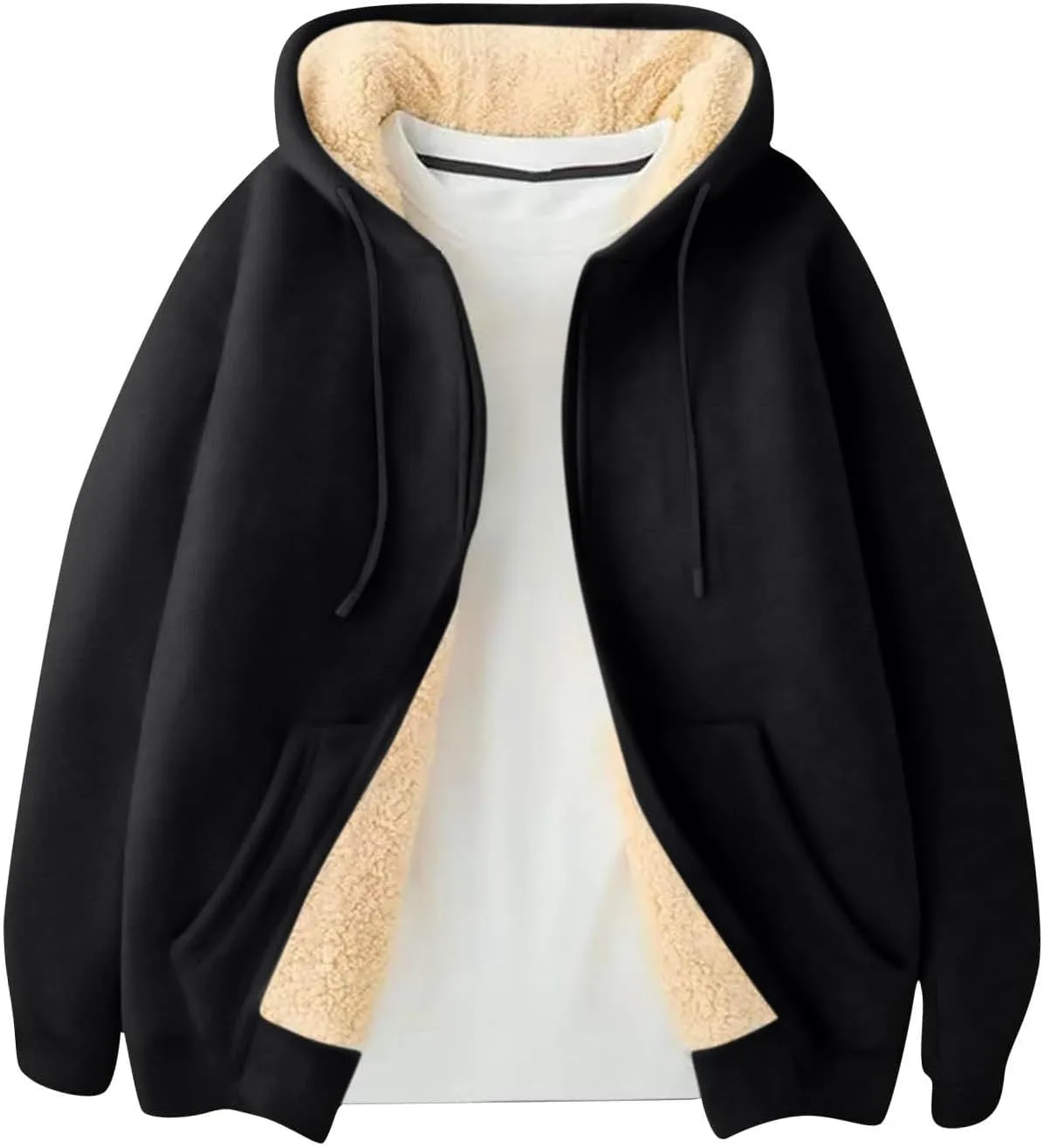 Mens Sherpa Hoodie Zip Up Thermal Thick Hoodies Winter Heavyweight Warm Hooded