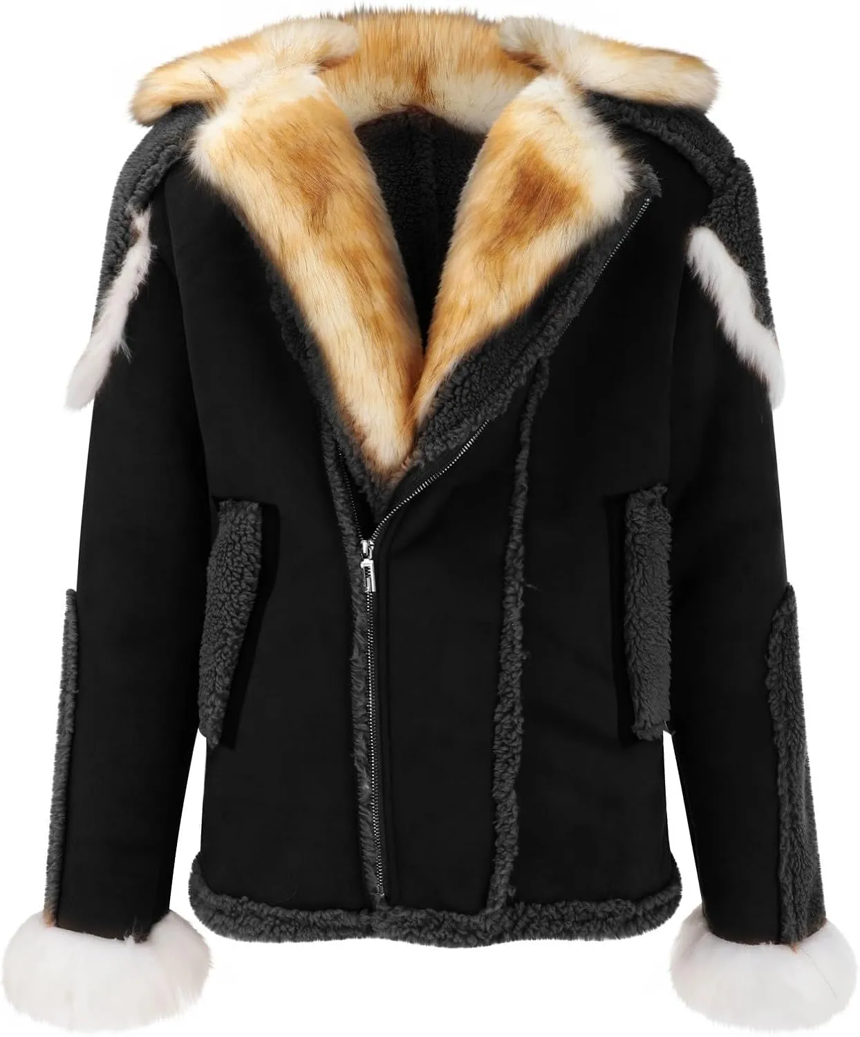 Mens Sherpa Lined Bomber Jacket with Fur Collar Heavyweight Bomber Jackets Big and Tall Warm Winter Coat Thick Parka