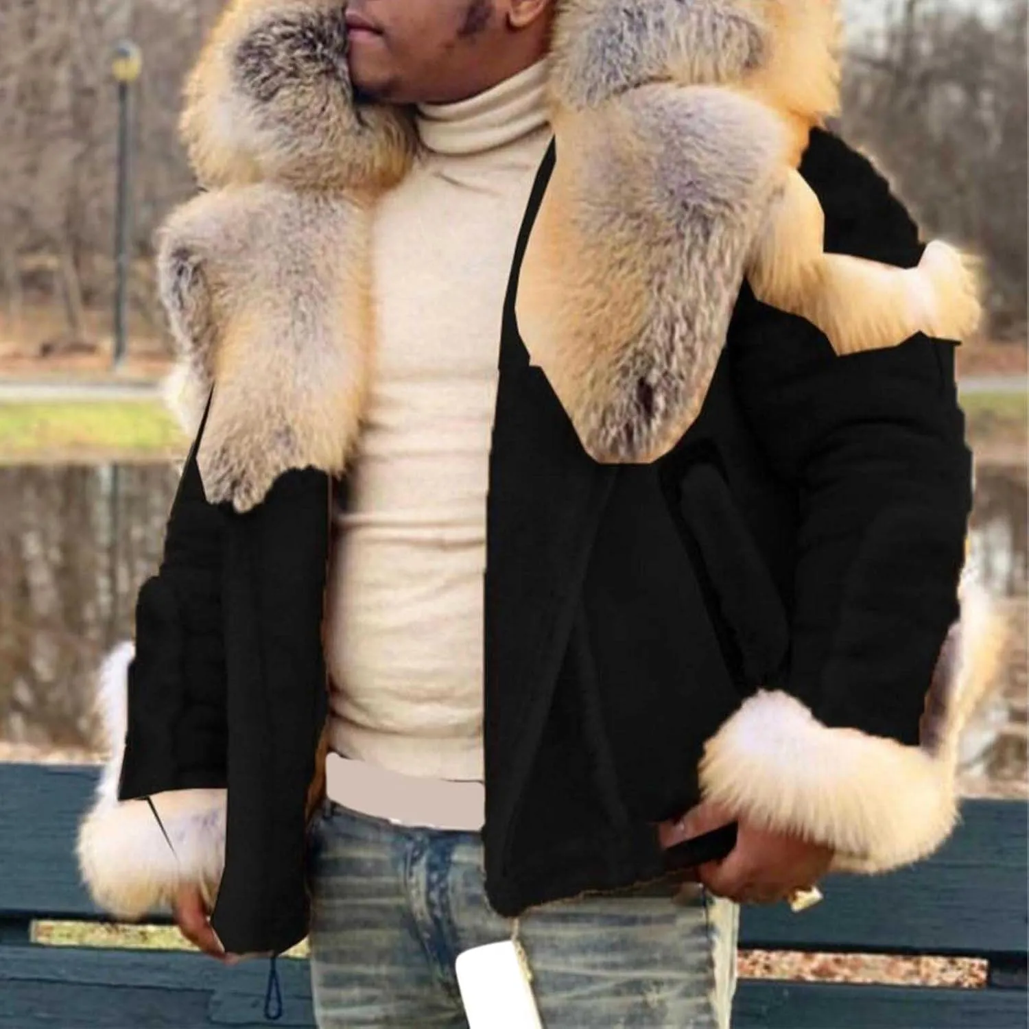 Mens Sherpa Lined Bomber Jacket with Fur Collar Heavyweight Bomber Jackets Big and Tall Warm Winter Coat Thick Parka