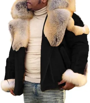 Mens Sherpa Lined Bomber Jacket with Fur Collar Heavyweight Bomber Jackets Big and Tall Warm Winter Coat Thick Parka