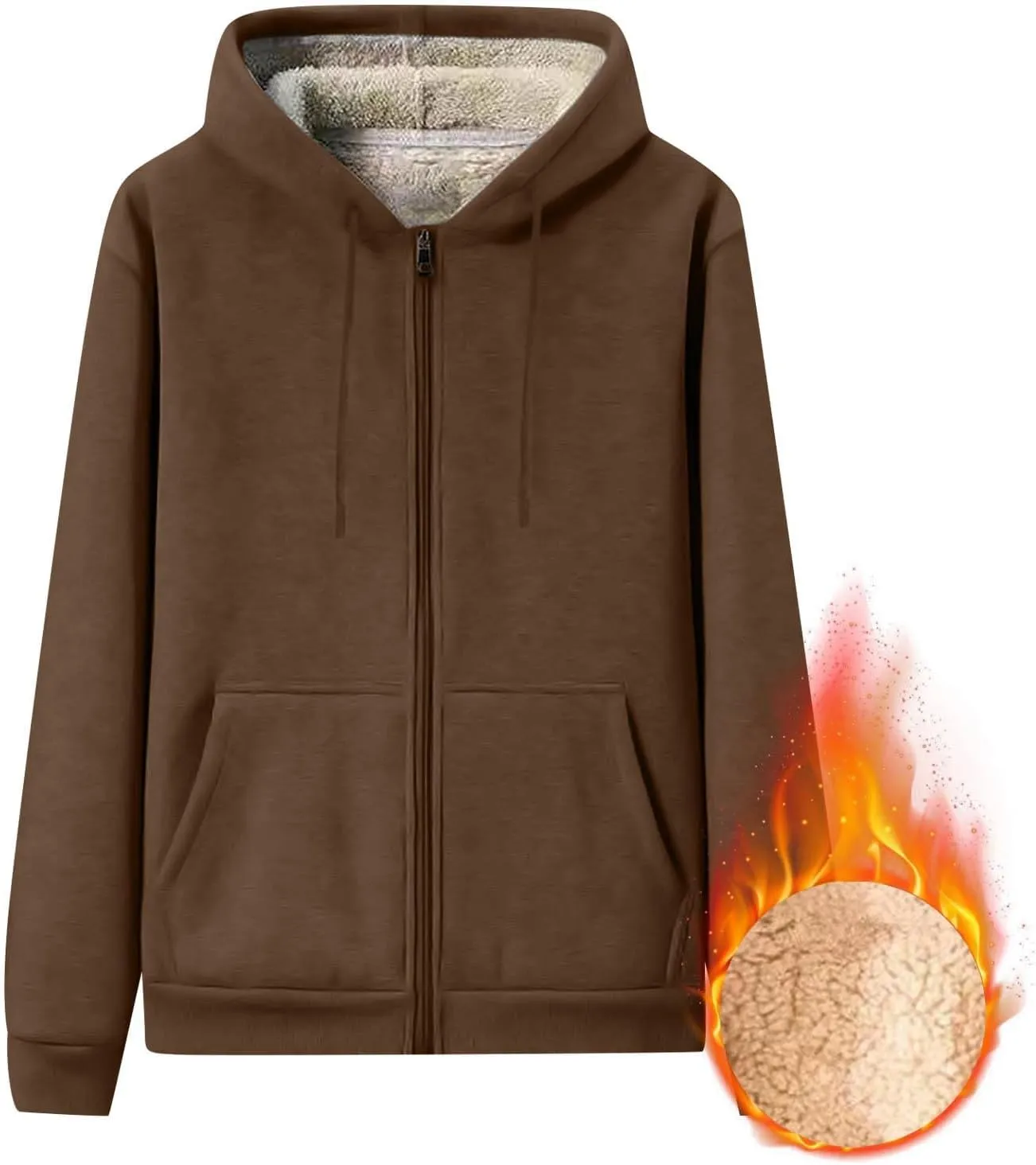 Mens Sherpa Lined Hoodie Full-Zip Thick Casual Sweatshirt Heavyweight Thermal Winter Hooded