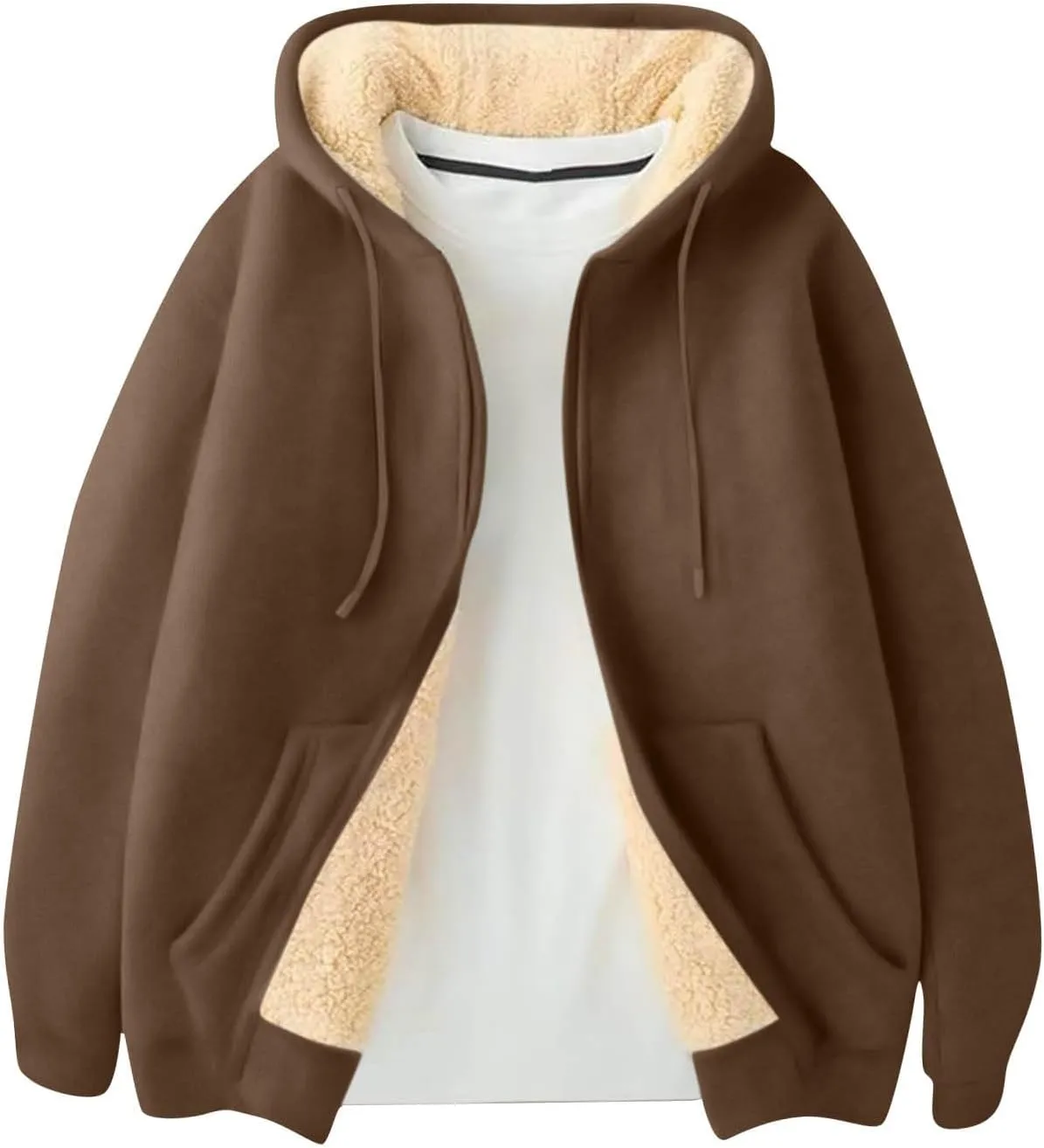 Mens Sherpa Lined Hoodie Full-Zip Thick Casual Sweatshirt Heavyweight Thermal Winter Hooded