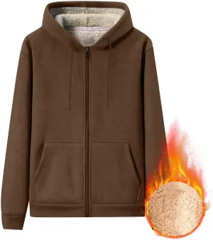 Mens Sherpa Lined Hoodie Full-Zip Thick Casual Sweatshirt Heavyweight Thermal Winter Hooded