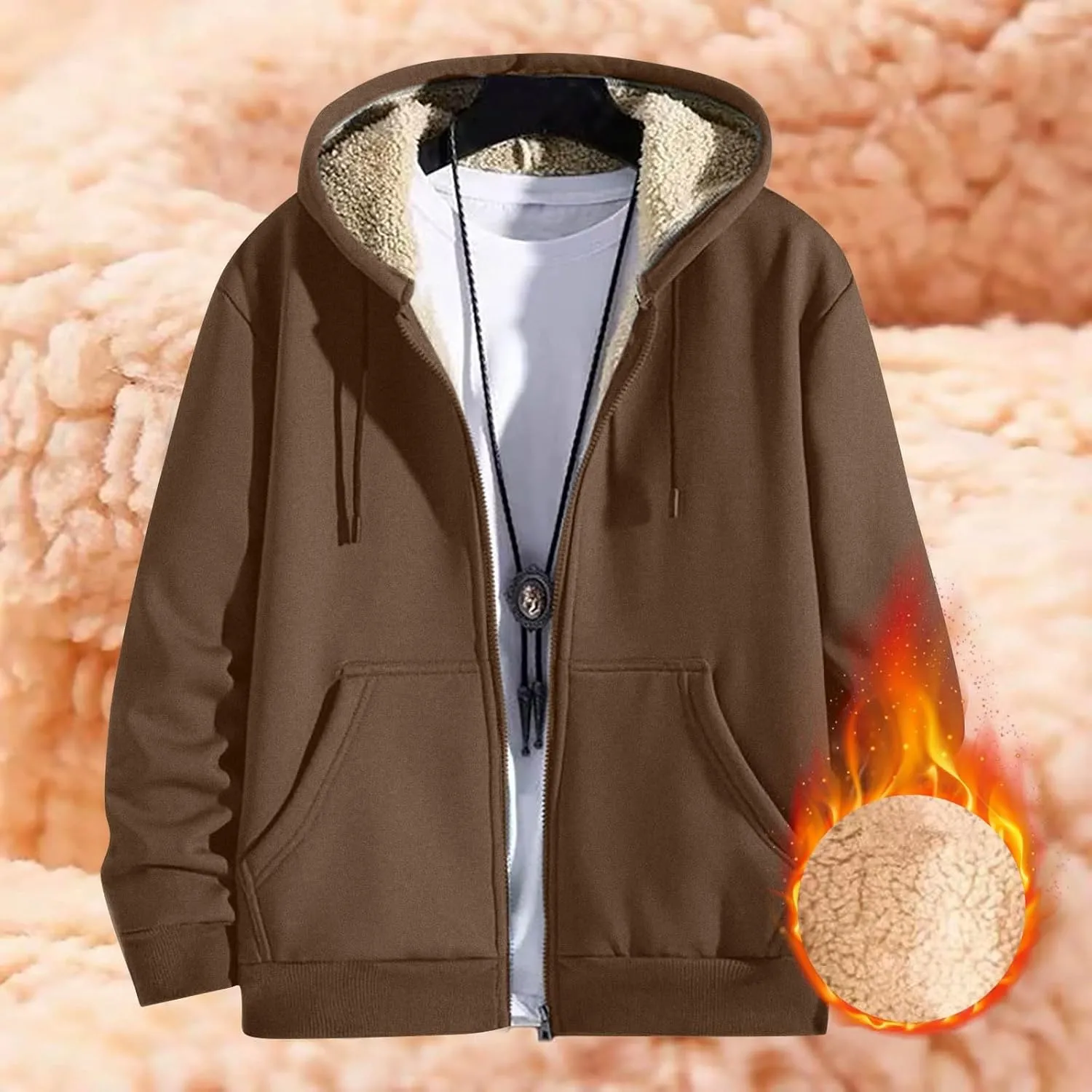 Mens Sherpa Lined Hoodie Full-Zip Thick Casual Sweatshirt Heavyweight Thermal Winter Hooded