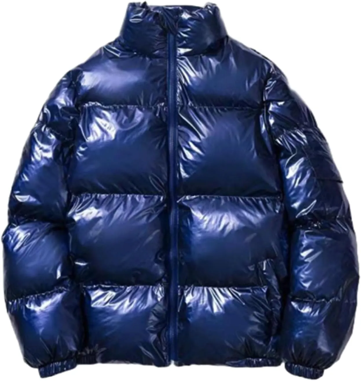 Men's Shiny Winter Jacket Heavyweight Puffer Jackets Casual Coat for Men Full Zip Windproof Stand Collar Down Jacket