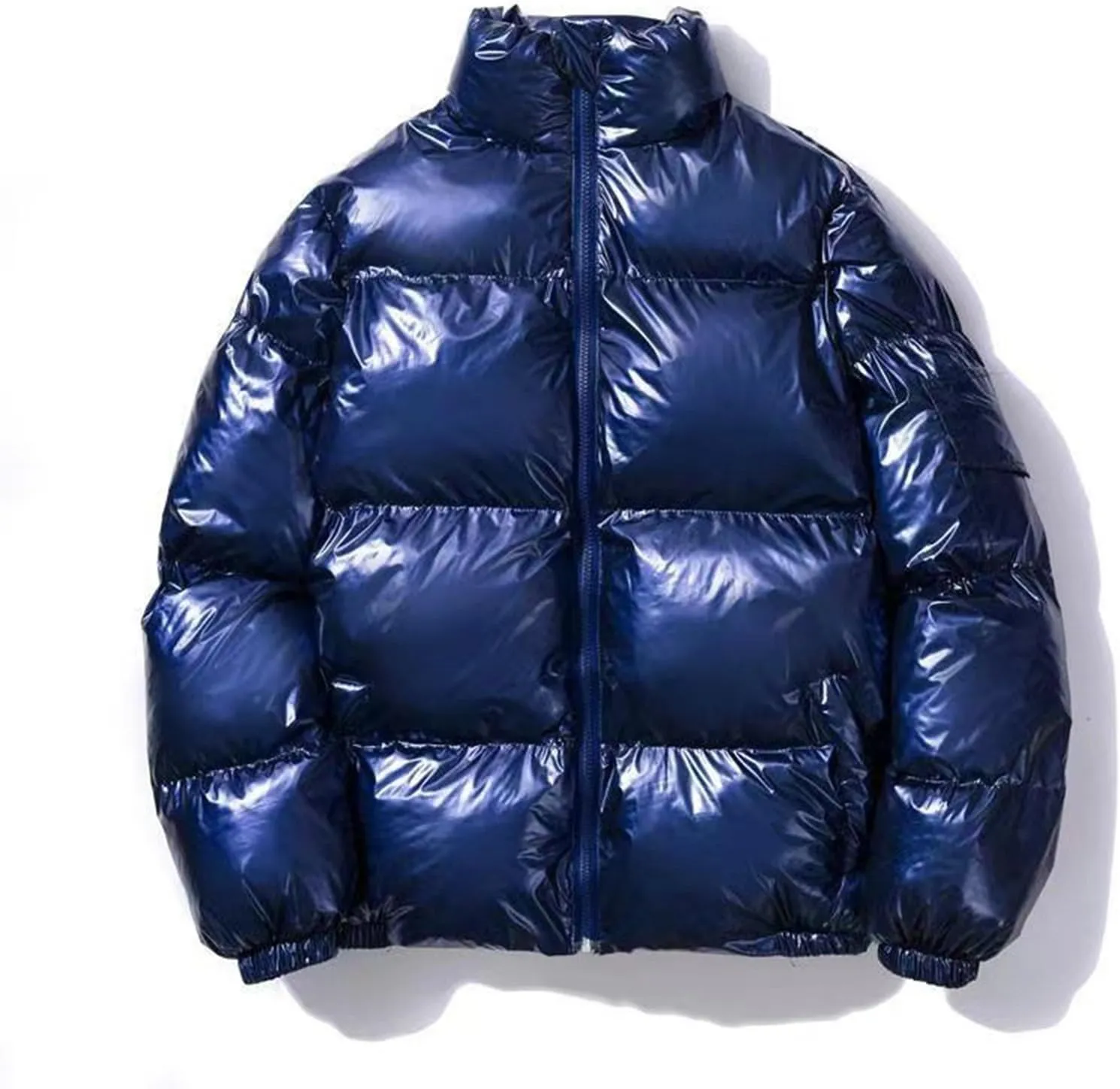 Men's Shiny Winter Jacket Heavyweight Puffer Jackets Casual Coat for Men Full Zip Windproof Stand Collar Down Jacket