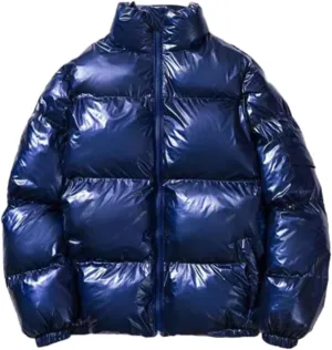 Men's Shiny Winter Jacket Heavyweight Puffer Jackets Casual Coat for Men Full Zip Windproof Stand Collar Down Jacket