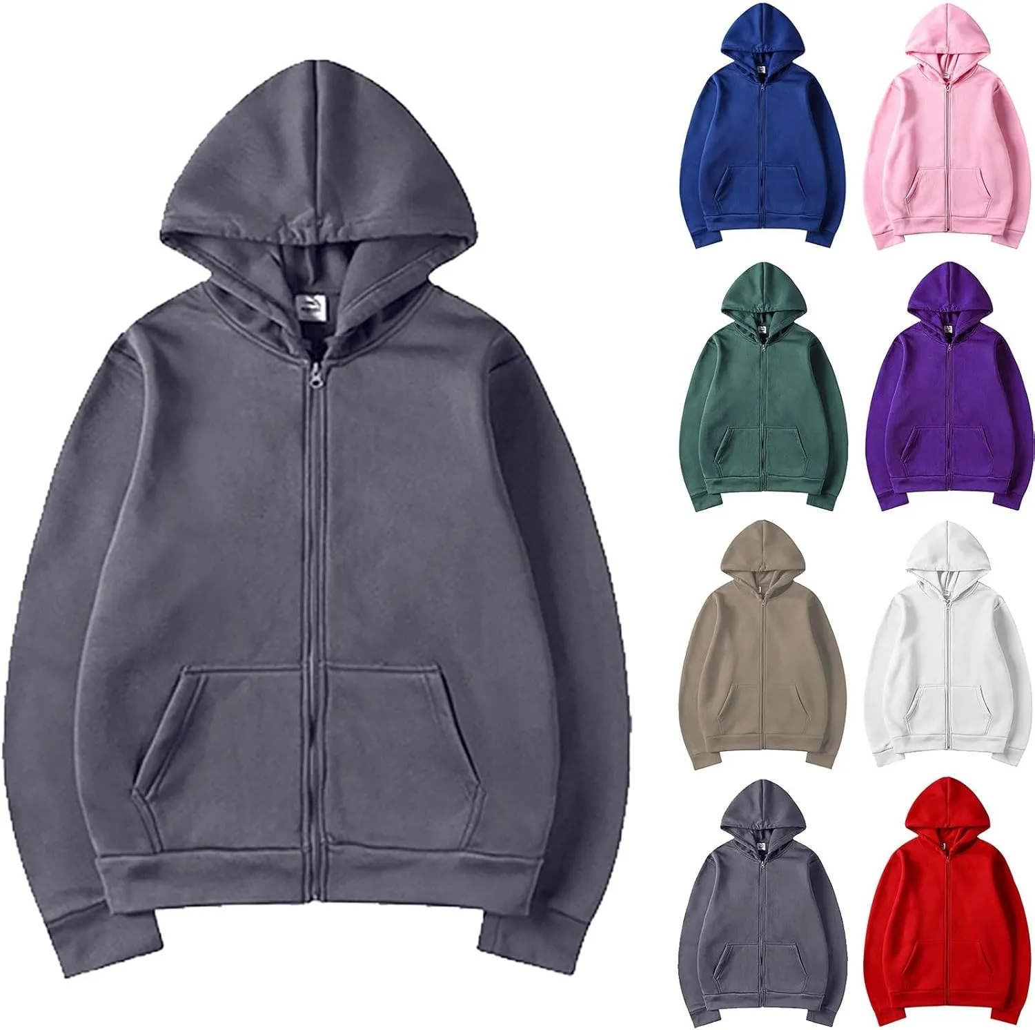 Men's Slim Fit Hoodies Casual Full Zip Long Sleeve Gym Sweatshirt Workout Running Solid Color Hooded Top with Pockets