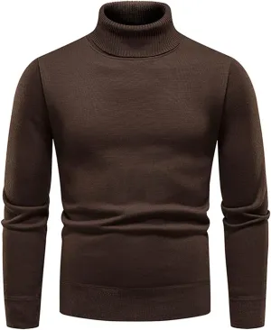 Men's Slim Fit Turtleneck Knit Pullover Sweater Men Slim Fit Long Sleeve Knitted Jumper Tops Mens Solid Thick Knitwear