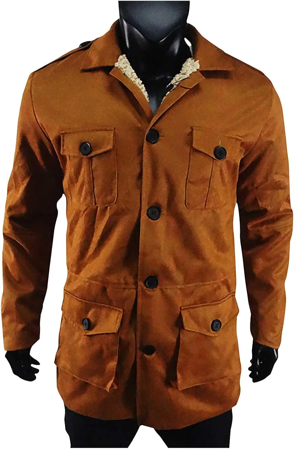 Mens Suede Jacket Vintage Faux Leather Jackets Button Down Winter Coats Sherpa Lined Truck Jacket Plus Size Outerwear