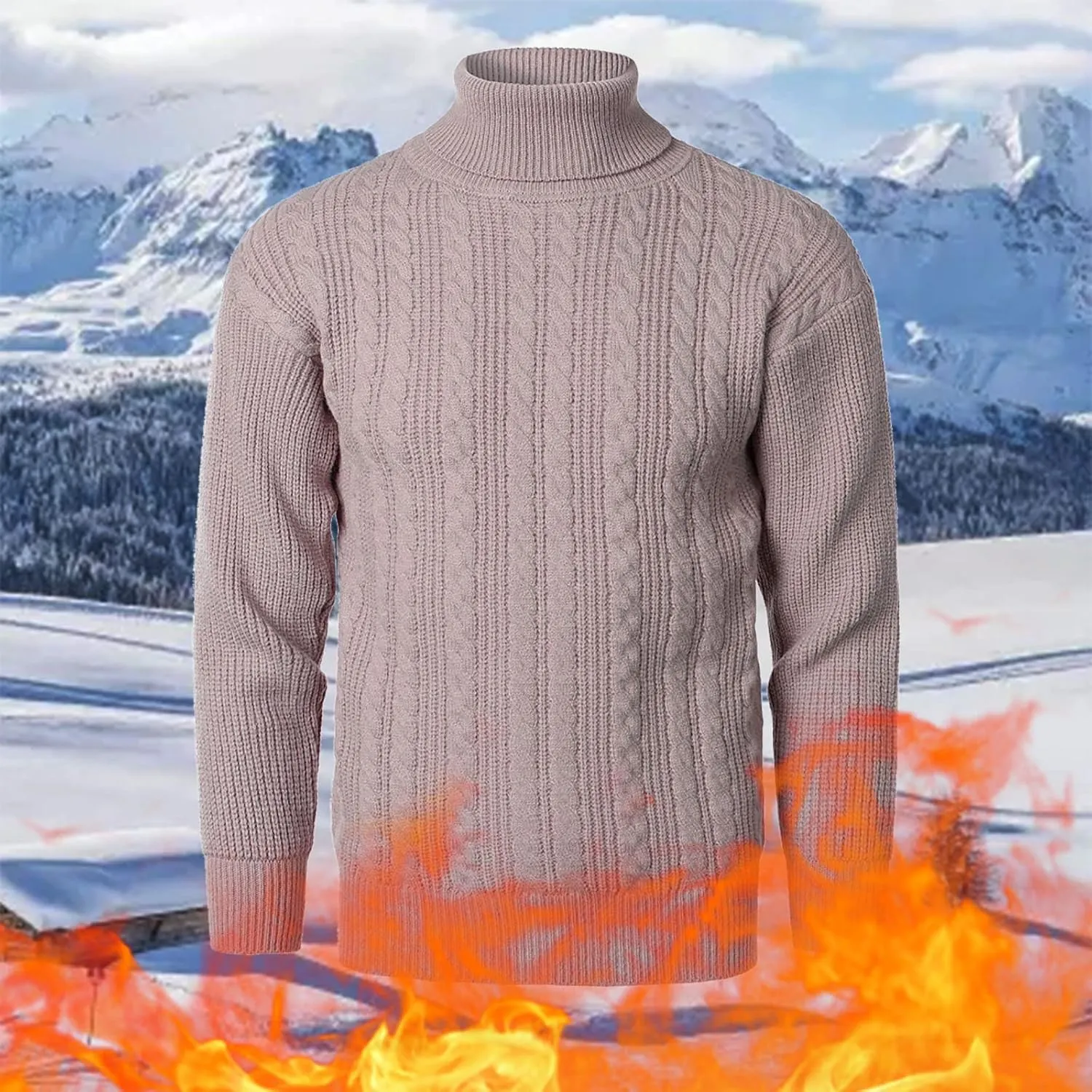 Mens SweatersMen's Solid Turtleneck Sweaters Long Sleeve Slim Fit Ribbed Knit Wool Thermal Pullover Sweatshirts