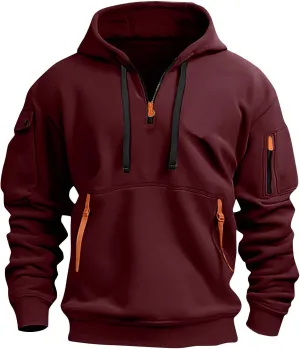 Mens Tactical Hoodie Plus Size Vintage Quarter Zip Pullover Comfy Oversized Military Tactical Shirt with Pockets