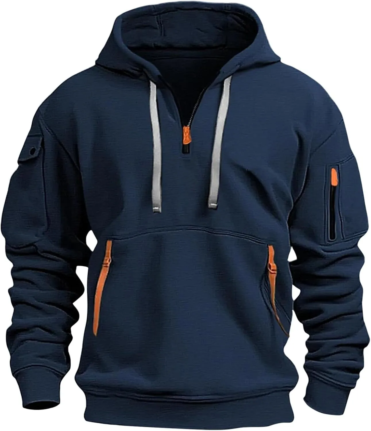 Mens Tactical Hoodie Plus Size Vintage Quarter Zip Pullover Comfy Oversized Military Tactical Shirt with Pockets