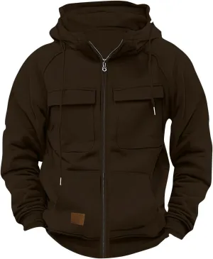 Mens Tactical Hoodies Long Sleeve Cargo Hooded Sweatshirts Outdoor Zip Up Military Jackets with Pockets
